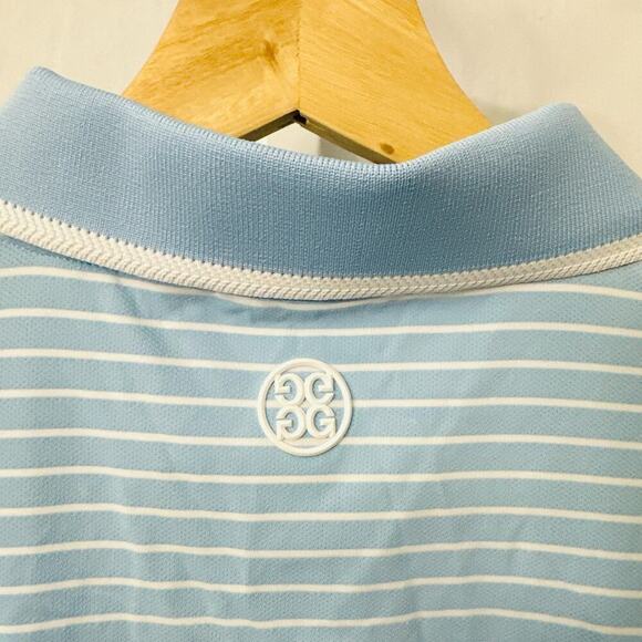 GFore Polo Shirt Men’s Medium Golf Blue White‎ Striped Logo G/Fore - Picture 10 of 11